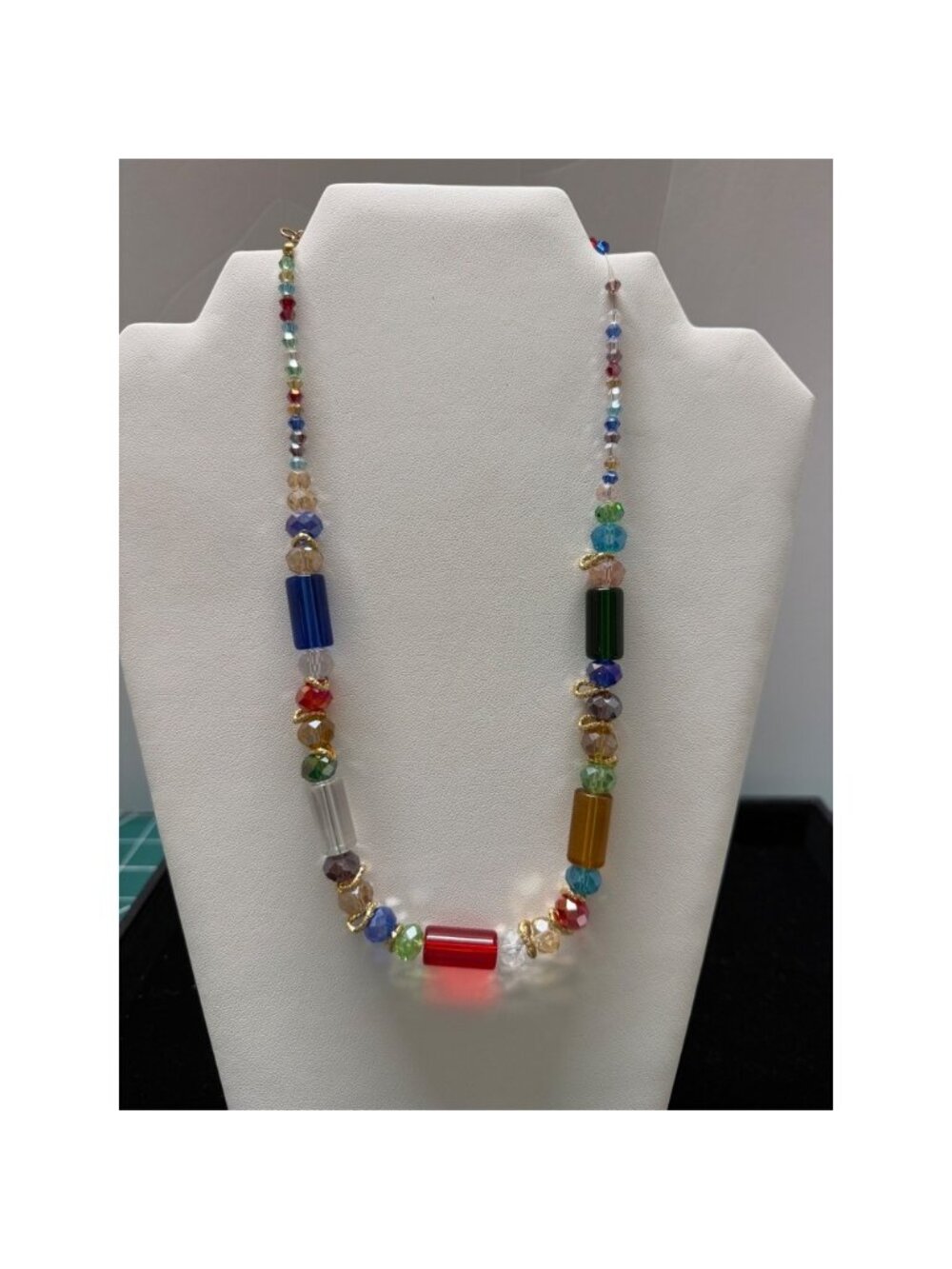 MultiColor Beaded Crystal Necklace Gold Tone Adjustable Extender Rainbow Jewelry